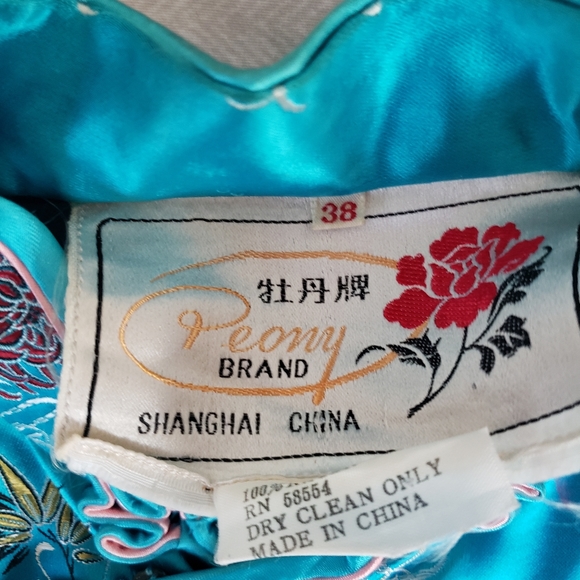Vintage Peony 1980's Satin Cheongsam Dress. Sz 38 (8-10) - Picture 3 of 13